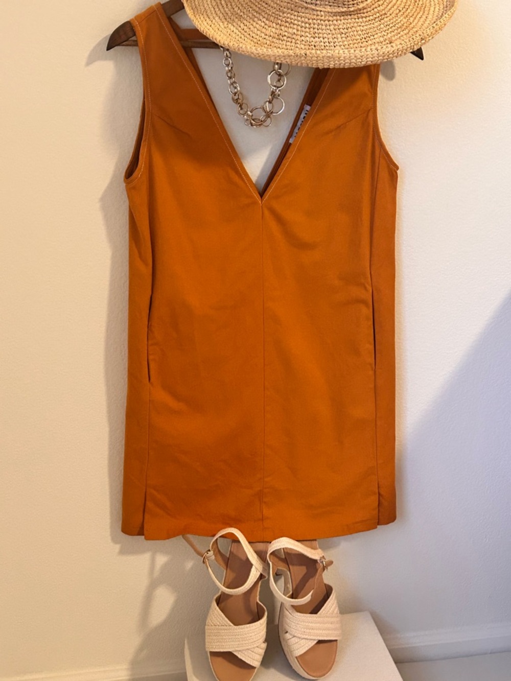Amylynn Orange Mini Dress S Sleeveless V-Neck Pockets Bold Summer Pop
